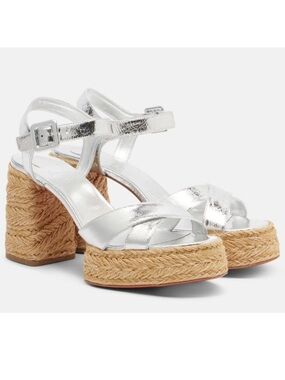 Christian Louboutin Calakala Silver Leather Platform Heels NWT Size 38 / US 8